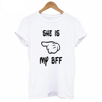Ji Yra Mano BFF T-marškinėliai Moterims Geriausias Draugas Spausdinti Harajuku Kawaii moteriški Drabužiai 2019 Viršūnes Piršto Moterų marškinėliai Lašas Laivas