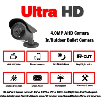 Juoda HD 4mp Vaizdo Stebėjimo Kamera, patalpų, Lauko Metalo, atsparus oro Namų CCTV Saugumo kamerų sistema, 4.0 mp hainaut fotoaparatas