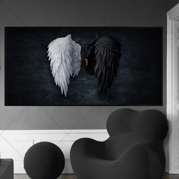 Juodas ir Baltas Angelas Sparnų Nuotrauka Atspausdinta ant Drobės Abstraktaus Meno Sparnai Tapybos Sienos Meno Spaudinius Kambarį Namų Dekoro