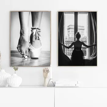 Juodas ir Baltas Langas Mergina Ballerina Plakatų Spausdinimo Baleto Šokėjas Drobės Tapybos Sienos Meno Nuotrauką Kambarį Šiaurės Spausdina