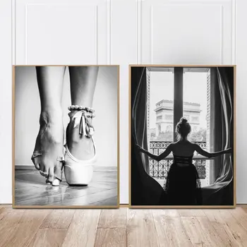 Juodas ir Baltas Langas Mergina Ballerina Plakatų Spausdinimo Baleto Šokėjas Drobės Tapybos Sienos Meno Nuotrauką Kambarį Šiaurės Spausdina