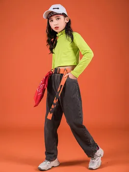 Juodos spalvos Džinsinės Kelnės Berniukams, Mergaitėms 10 12 14 metų Hip-Hop Kostiumai Vaikams Džiazo Gatvės Dancewear Drabužius Šokių Scenoje Rodyti