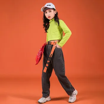 Juodos spalvos Džinsinės Kelnės Berniukams, Mergaitėms 10 12 14 metų Hip-Hop Kostiumai Vaikams Džiazo Gatvės Dancewear Drabužius Šokių Scenoje Rodyti