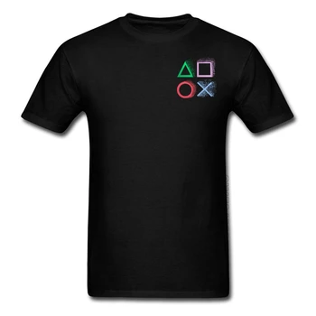 Juodos spalvos marškinėliai Žaisti Kontrolieriaus Vienetas Rainbow Modelis Žaidimas Asmeniniams Tshirts Vyrų Geometrijos VideoGame Nemokamas Pristatymas