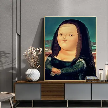 Juokinga Riebalų Mona Lisa Drobės Tapybos Klasika Da Vinci Paveikslas Sienos Paveiksl Šiaurės Anotacija Plakatas Kambarį Namų Dekoro