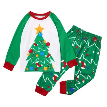 Kalėdos, Vaikai, Vaikams, Cartoon Medis Spausdinti Viršuje+kelnės Kalėdos Šeimos Drabužiai, naktiniai marškiniai, pižamos O-kaklo Pobūdžio ilgomis Rankovėmis Mados Drabužiai