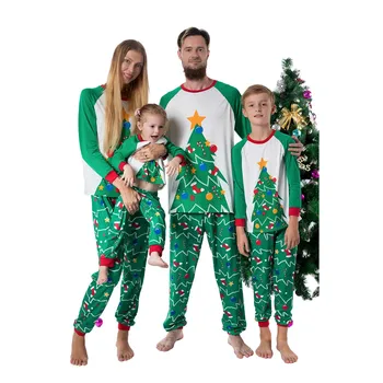 Kalėdos, Vaikai, Vaikams, Cartoon Medis Spausdinti Viršuje+kelnės Kalėdos Šeimos Drabužiai, naktiniai marškiniai, pižamos O-kaklo Pobūdžio ilgomis Rankovėmis Mados Drabužiai
