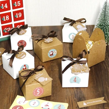 Kalėdų 1-24 Advento Kalendorius Kraft Popieriaus, Saldainių Dėžutė su Žymių Lipdukai, Juostelės, Dovanų Saugojimo Kalėdų Medžio Apdaila Šalies Prekių