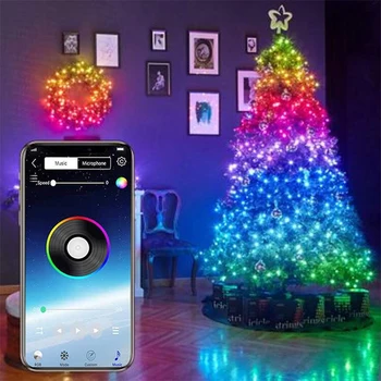 Kalėdų Medžio Apdaila Kalėdos Decorat Žibintai Užsakymą LED String Žibintai App Nuotolinio Valdymo Šviesos