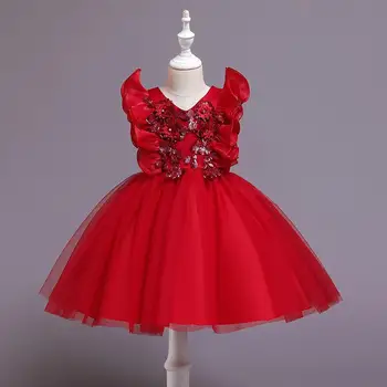 Kalėdų Mergaičių Suknelė Rufle Vestuvių Princesė Dresse Girl Šalies Kostiumas Vaikams Medvilnės Drabužius Paauglys 2-10 Metų