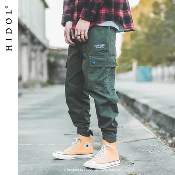 Karinės Sudurti Krovinių Kelnės Siuvinėjimo Multi-Pocket Jogger Armijos Kelio Taktinės Kelnės Vyrams Hip-Hop Grobis Streetwear Žalia/Oranžinė