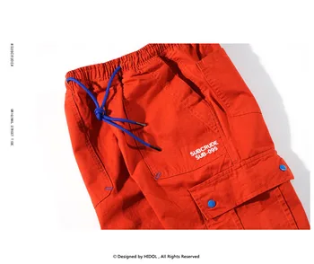 Karinės Sudurti Krovinių Kelnės Siuvinėjimo Multi-Pocket Jogger Armijos Kelio Taktinės Kelnės Vyrams Hip-Hop Grobis Streetwear Žalia/Oranžinė