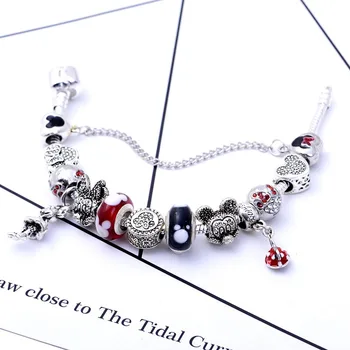 Karšto Panjia stiliaus animaciją Mickey zawalcowany apyrankės moterų retro sidabro padengtą gyvatė grandinės juvelyrikos vasario 14-Valentino Diena dovana