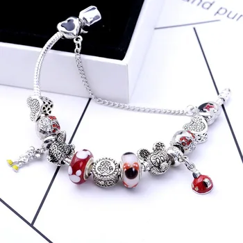 Karšto Panjia stiliaus animaciją Mickey zawalcowany apyrankės moterų retro sidabro padengtą gyvatė grandinės juvelyrikos vasario 14-Valentino Diena dovana