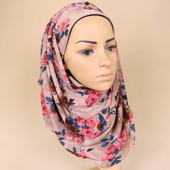 Karšto pardavimo moterų jersey spausdinti gėlių elastinga skaros, hijab musulmonų minkšta medžiaga, gražus lankelis 6 spalvų šalikai/šalikas 180*80cm