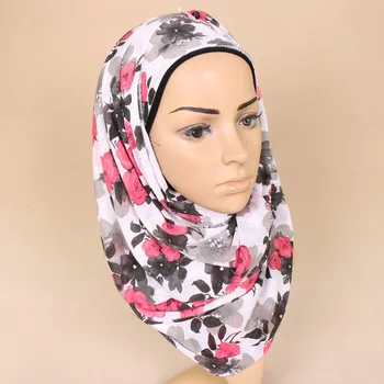 Karšto pardavimo moterų jersey spausdinti gėlių elastinga skaros, hijab musulmonų minkšta medžiaga, gražus lankelis 6 spalvų šalikai/šalikas 180*80cm