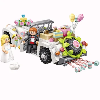 Karšto romantiška Vestuvių automobilių transporto miestas mini Jaunikis ir nuotaka duomenys micro diamond blokai modelis plytos, žaislų, dovanų