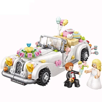 Karšto romantiška Vestuvių automobilių transporto miestas mini Jaunikis ir nuotaka duomenys micro diamond blokai modelis plytos, žaislų, dovanų