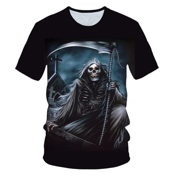 Kaukolė Dvasios Liepsna T-shirt Vyrai Muzikos marškinėliai 3d Gitara Tshirts Atsitiktinis Metalo Shirt Spausdinti Tamsos Gotikos Anime Drabužius Kietas Viršūnes