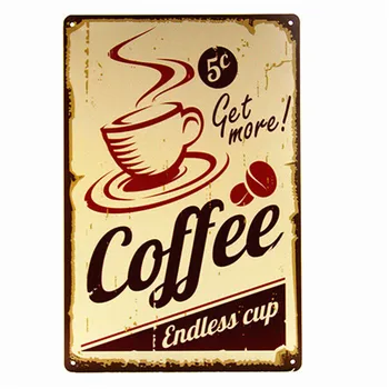 Kavos meniu Metalo Pasirašyti derliaus kavos ženklai virtuvės dekoro kavinė plakatai, sienų lipdukai mergaitėms