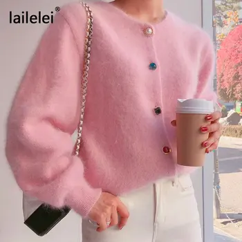 Kawaii harajuku rožinis megztinis korėjos stiliaus moteris gilet femme manche longue kašmyro megztinis cutedames vesten lange mouw apkarpytą
