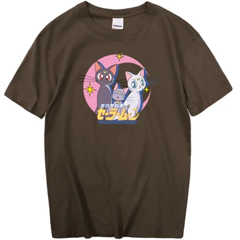 Kawaii Katės Sailor Moon T-Shirt Vyrams Vasaros Atsitiktinis Vyrų Drabužiai Retro Trumpomis Rankovėmis T Shirts, Japonijos Anime Modelis Derliaus Viršūnės
