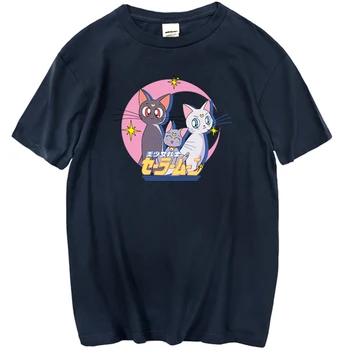 Kawaii Katės Sailor Moon T-Shirt Vyrams Vasaros Atsitiktinis Vyrų Drabužiai Retro Trumpomis Rankovėmis T Shirts, Japonijos Anime Modelis Derliaus Viršūnės
