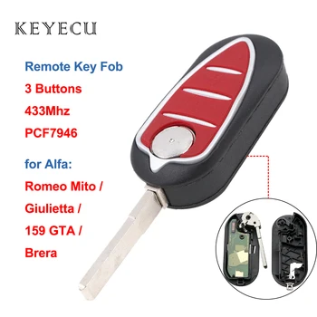 Keyecu 3 Mygtukai Flip Folding Nuotolinio Automobilio Raktas Fob 433MHz su PCF7946 Mikroschemą Alfa Romeo Mito Giulietta 159 GTA Brera