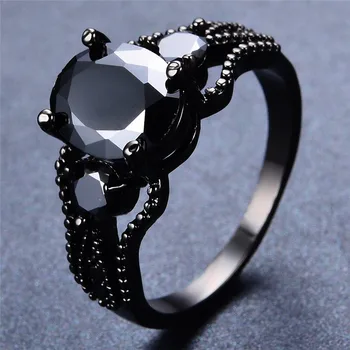 Kietas Moterų Kristalų Plonas Tuščiaviduris Žiedas Derliaus 14KT Juodojo Aukso Vestuviniai Žiedai Moterims Žavesio Ovalo formos Cirkonis Akmuo Sužadėtuvių Žiedas