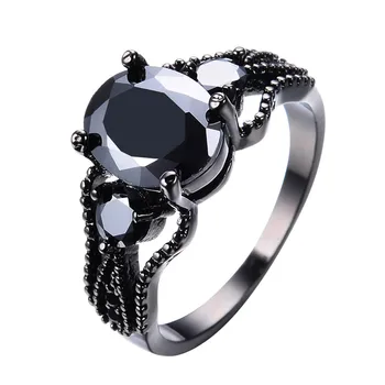 Kietas Moterų Kristalų Plonas Tuščiaviduris Žiedas Derliaus 14KT Juodojo Aukso Vestuviniai Žiedai Moterims Žavesio Ovalo formos Cirkonis Akmuo Sužadėtuvių Žiedas