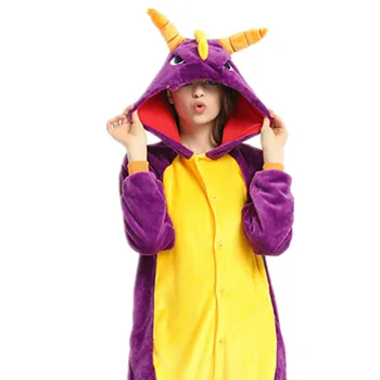 Kigurumi Purpurinis Drakonas Dinozaurų onesies Pižama Nustato gyvūnų kostiumas Pižamos Unisex Animacinių filmų Cosplay personažas pijamas sleepwear