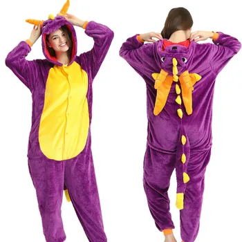 Kigurumi Purpurinis Drakonas Dinozaurų onesies Pižama Nustato gyvūnų kostiumas Pižamos Unisex Animacinių filmų Cosplay personažas pijamas sleepwear
