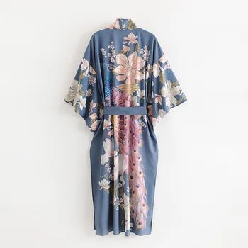 Kimono rankovėmis chalatas, Kaftan Chaki Gėlių spausdinti Boho cardigan sexy Šalutinis Pjausto Čigonų paplūdimio vasarą, rudenį ilgai moterims palaidinės blusas