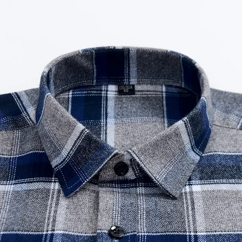 Klasikinis patikrinti Pledas grynos medvilnės vyriški laisvalaikio marškinėliai Šlifuota arba nešlifuota, sujungta storio verslo reguliariai fit long rankovėmis siauras aikštėje apykaklės