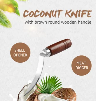 Kokoso Cutter - Kokoso Peilis Mėsos Pašalinimas Kokoso Įrankis Atidarytuvas 3CR14 Nerūdijančio Plieno Ašmenys Medinė Rankena