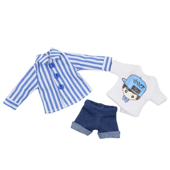 Komplektai Middie Blyth lėlės White T-shirt su Mėlyna Juostele marškinėliai ir Džinsai pantie kostiumas 20cm BJD