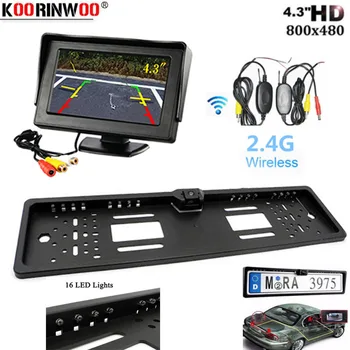 Koorinwoo Atbulinės eigos 16 Šviesiai ES Automobilių Licenciją Plokštės Rėmas HD galinio vaizdo kameros Ekranas Ekranas atsarginės automobilių statymo pagalbos sistema