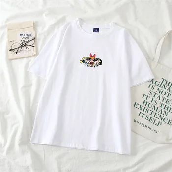 Korėjos atsitiktinis palaidų Vasaros t-shirt galia mergina moterys t-shirt spausdinimas juokingi marškinėliai medvilnės drabužius, trumpus marškinėlius