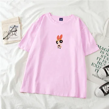 Korėjos atsitiktinis palaidų Vasaros t-shirt galia mergina moterys t-shirt spausdinimas juokingi marškinėliai medvilnės drabužius, trumpus marškinėlius