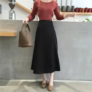 Korėjos Atsitiktinis Sijonai Moterims Šilko Sijonas Moterims, Elegantiška Moteris Satino Office Lady Aukšto Juosmens Bodycon Sijonas Faldas Mujer Moda