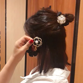 Korėjos Grakštus Camellia Pearl Scrunchie Plaukų Juostos Lankelis Gėlių Plaukai Surišti Į Uodegą Gumos Juosta Plaukų Aksesuarai Moterų, Mergaičių Papuošalai