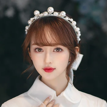 Korėjos Perlai Nuotakos Vestuviniai Kaspinai Tiara Vinjetė Šalies Apdangalai, Vestuvių plaukų aksesuaras