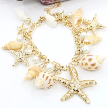 Korėjos Vasaros Mados Vandenyno Stiliaus Multi Žvaigždė Jūros Žvaigždė Myli Shell Perlų Grandinė Paplūdimio Bangle Apyrankės Papuošalai Stiliaus Paplūdimio