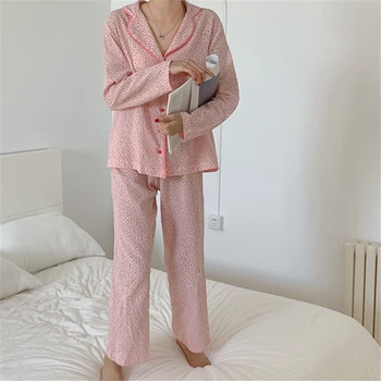 Korėjos versija pižama mažų šviežių gėlių pijamas nustatyti 2020 m. pavasarį ir rudenį moters namų paslauga ponios moterišką pižamą