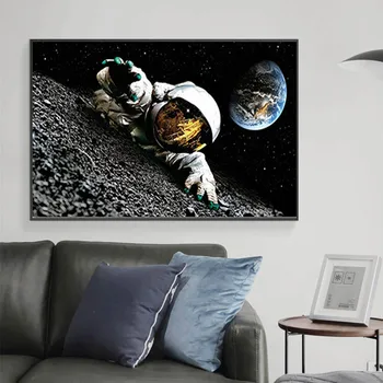 Kosmoso astronautas rašalinis plakatas planeta visatoje, abstrakčiai kambarį dekoruoti tapyba, drobės tapybai sienos menas