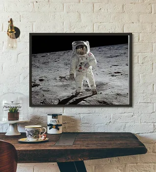 Kosmoso astronautas rašalinis plakatas planeta visatoje, abstrakčiai kambarį dekoruoti tapyba, drobės tapybai sienos menas