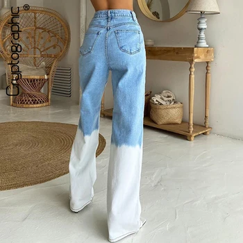 Kriptografijos Elegantiškos Mados Denim Blue Baggy Jeans Moterims, Tiesios Kojos Aukšto Juosmens Džinsai Combo Harajuku Prarasti Streetwear Apačioje