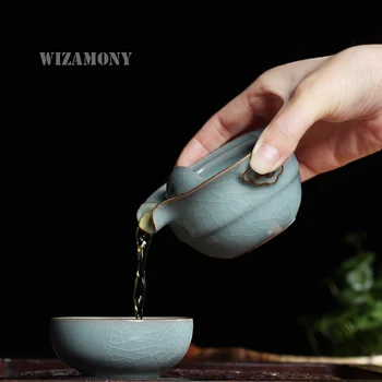 Kung Fu Arbatos rinkinys Apima 1 Pot 1 Puodelis Elegantiškas Gaiwan Gražus arbatinukas virdulys Kavos Puodelio Kinijos Longquan spalvos jūros vandens Porceliano arbatinukas