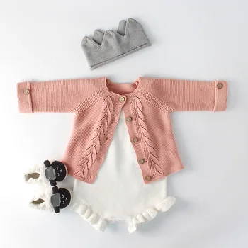 Kūdikių mergaičių medvilnės megzti megztinis drabužių rinkiniai kūdikiams, vaikams, vilnoniai siūlai ilgomis rankovėmis lapų sluoksnį+ petnešos bodysuit kūdikių bamblys
