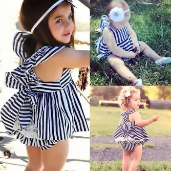 Kūdikių Mergaičių rinkiniai 2016 m. Vasaros Drabužių Sunsuit Kūdikių Apranga Juostele Backless Suknelė Trumpikių Rinkinys